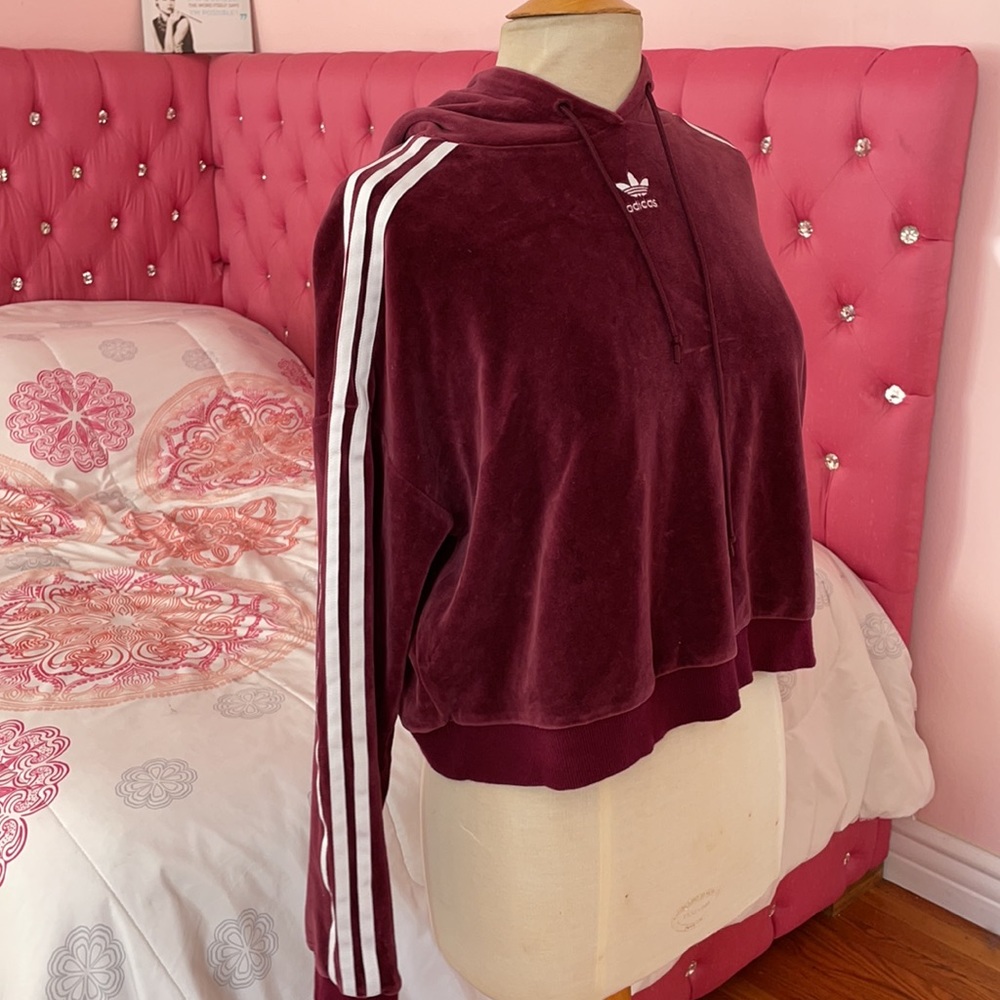 Burgundy Velour Adidas Hoodie